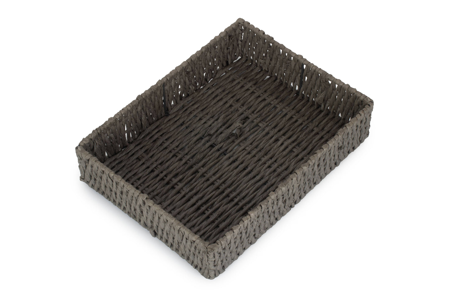 LARGE RECTANGULAR STRAIGHT-SIDED GREY PAPER ROPE TRAY