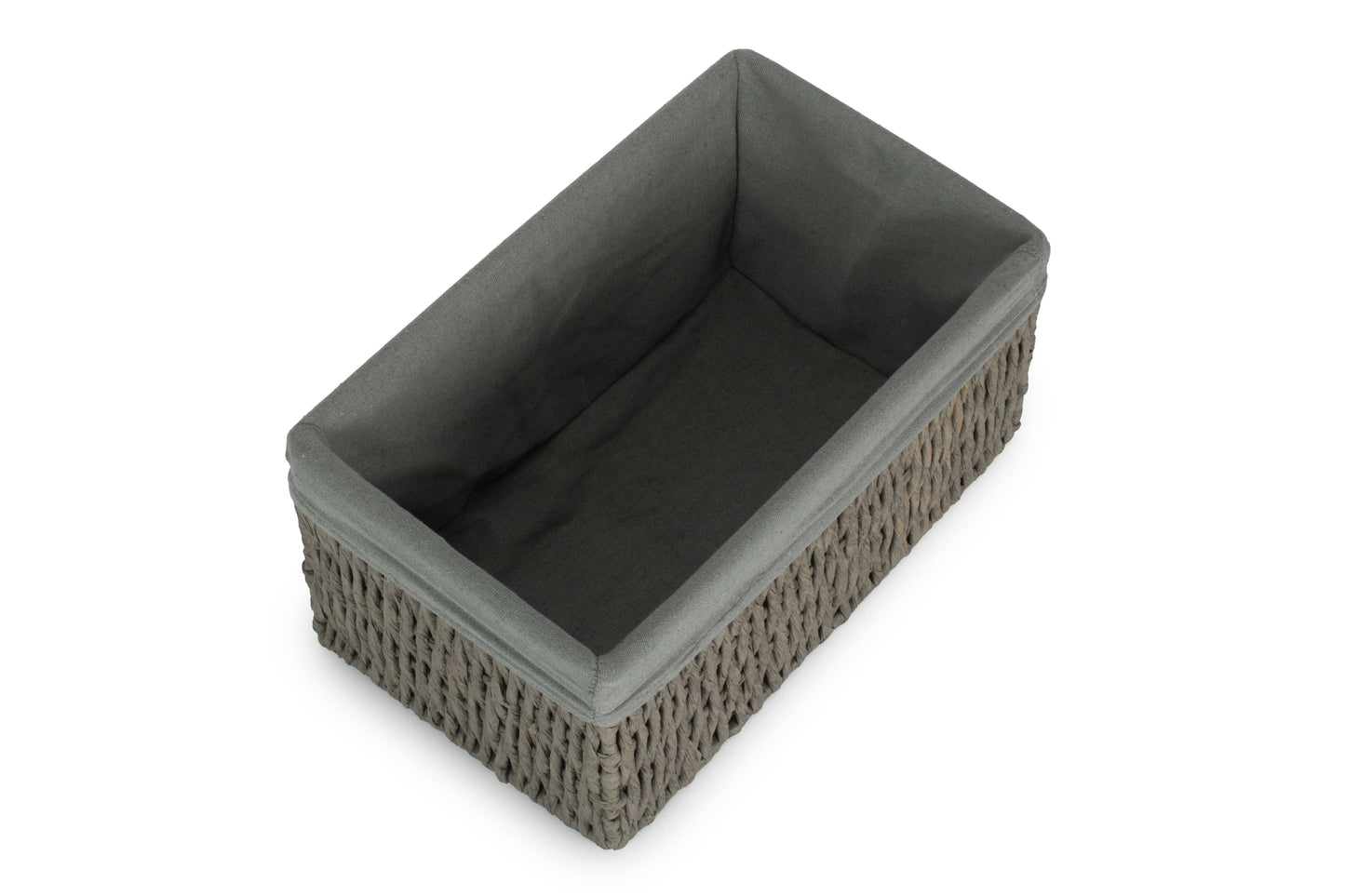 SMALL GREY PAPER ROPE STORAGE BASKET with GREY SAGE LINING