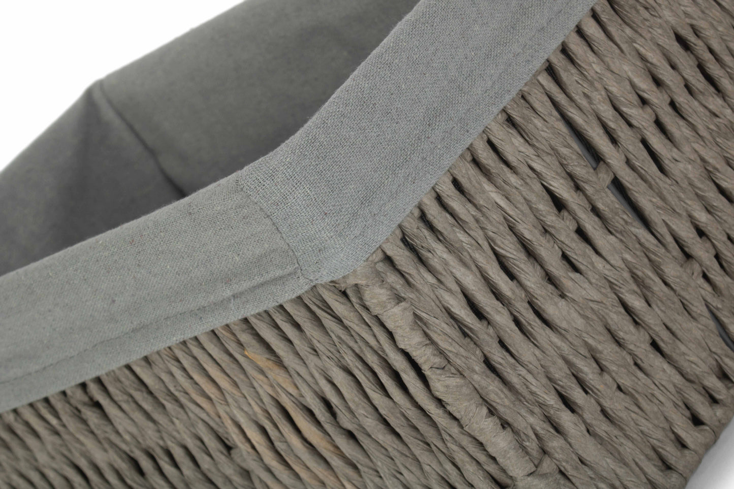 SMALL GREY PAPER ROPE STORAGE BASKET with GREY SAGE LINING