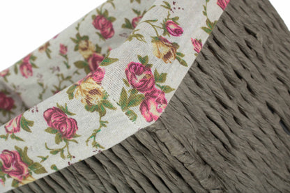 SMALL GREY PAPER ROPE STORAGE BASKET with GARDEN ROSE LINING