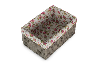 MEDIUM GREY PAPER ROPE STORAGE BASKET with GARDEN ROSE LINING