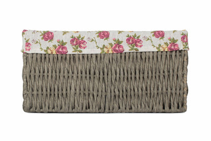 MEDIUM GREY PAPER ROPE STORAGE BASKET with GARDEN ROSE LINING