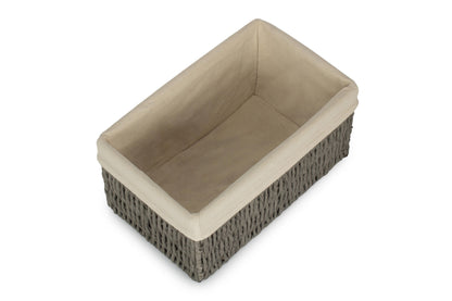 SMALL GREY PAPER ROPE STORAGE BASKET with WHITE LINING