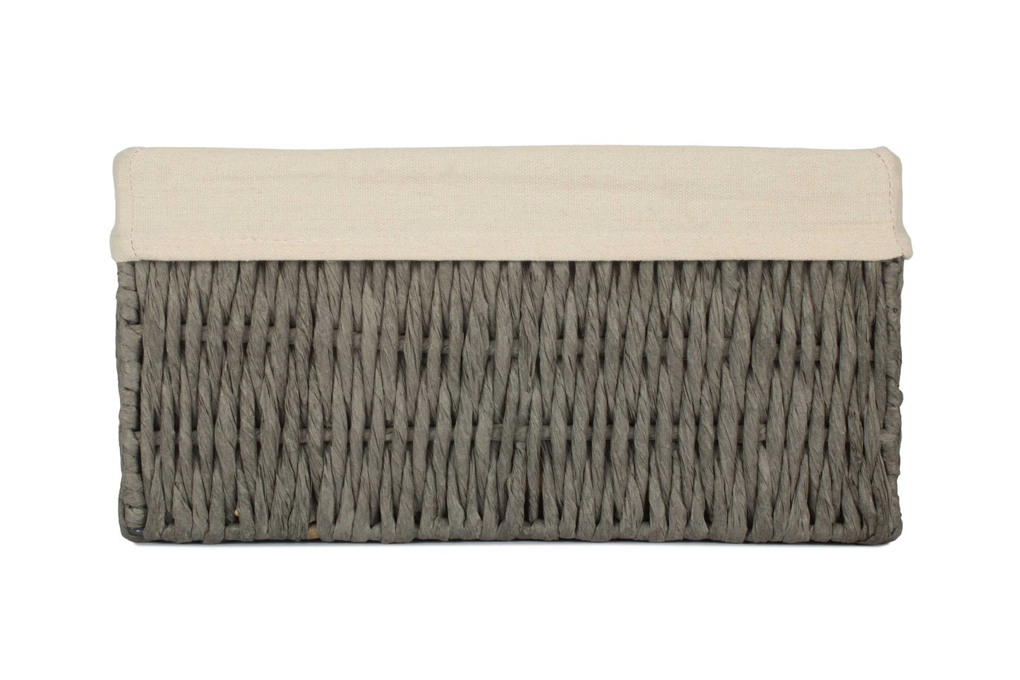SMALL GREY PAPER ROPE STORAGE BASKET with WHITE LINING