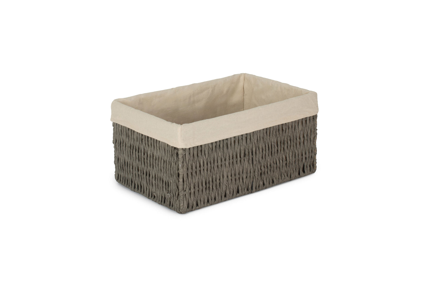 MEDIUM GREY PAPER ROPE STORAGE BASKET with WHITE LINING