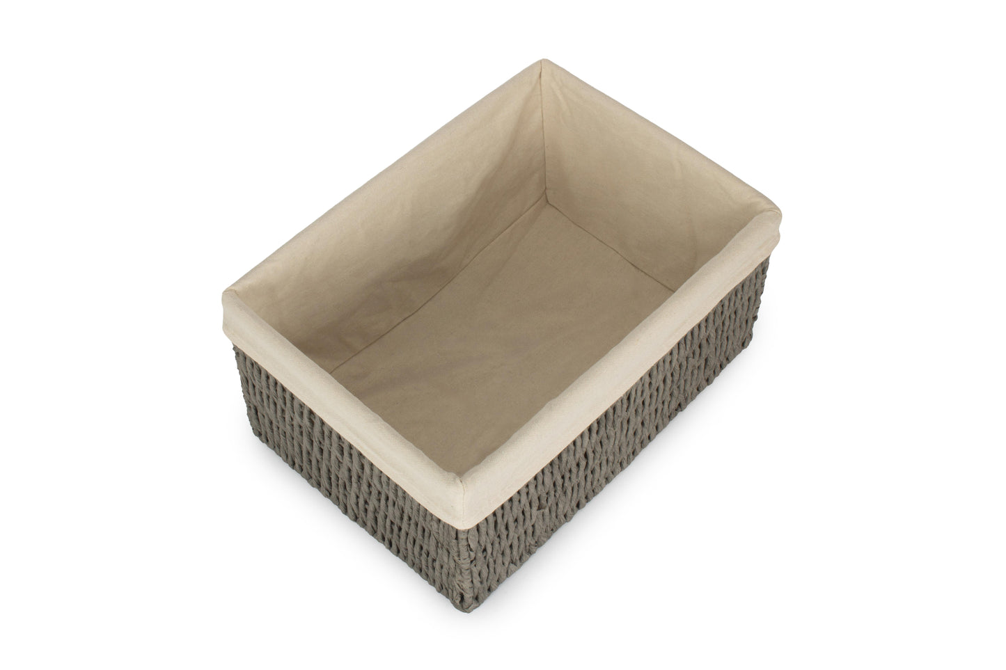 LARGE GREY PAPER ROPE STORAGE BASKET with WHITE LINING