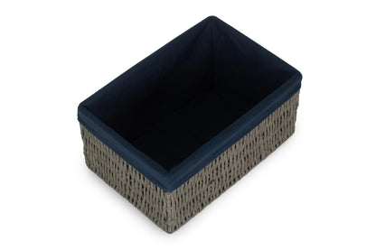 MEDIUM GREY PAPER ROPE STORAGE BASKET with NAVY BLUE LINING