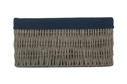 MEDIUM GREY PAPER ROPE STORAGE BASKET with NAVY BLUE LINING