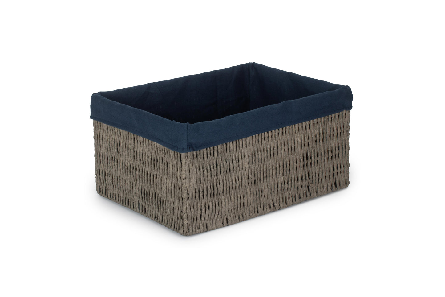 EXTRA LARGE GREY PAPER ROPE STORAGE BASKET with NAVY BLUE LINING