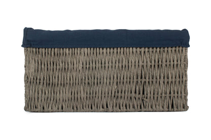 EXTRA LARGE GREY PAPER ROPE STORAGE BASKET with NAVY BLUE LINING
