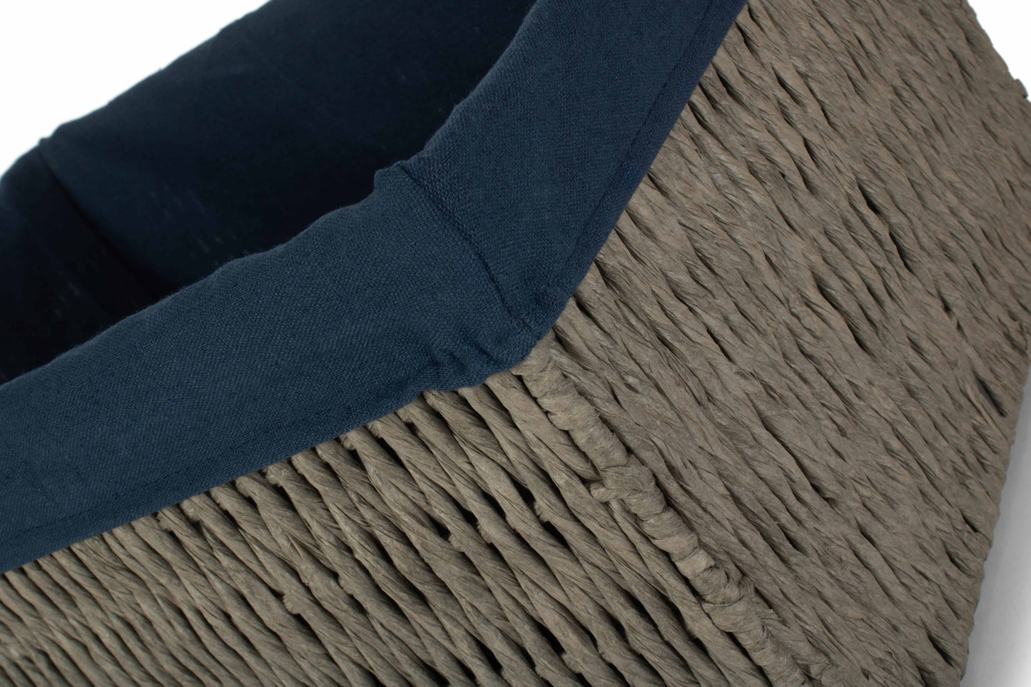 EXTRA LARGE GREY PAPER ROPE STORAGE BASKET with NAVY BLUE LINING
