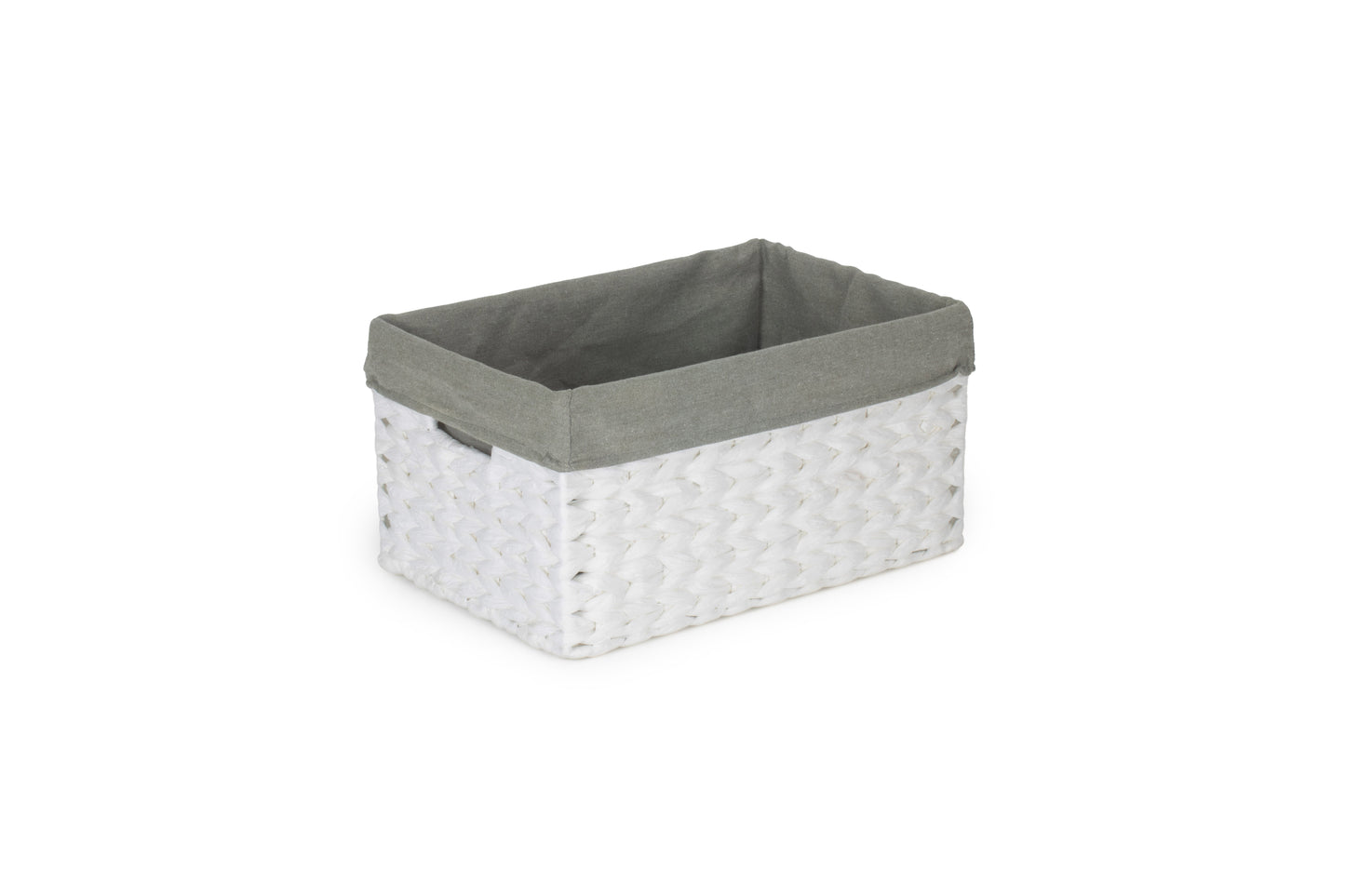 SIZE 1 WHITE PAPER ROPE RECTANGULAR STORAGE BASKET with GREY SAGE LINING