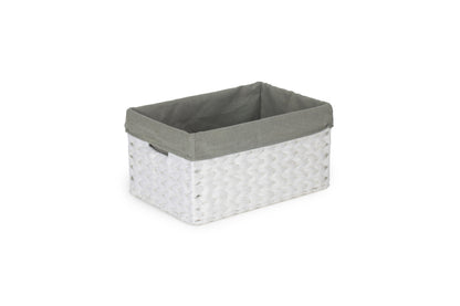SIZE 1 WHITE PAPER ROPE RECTANGULAR STORAGE BASKET with GREY SAGE LINING