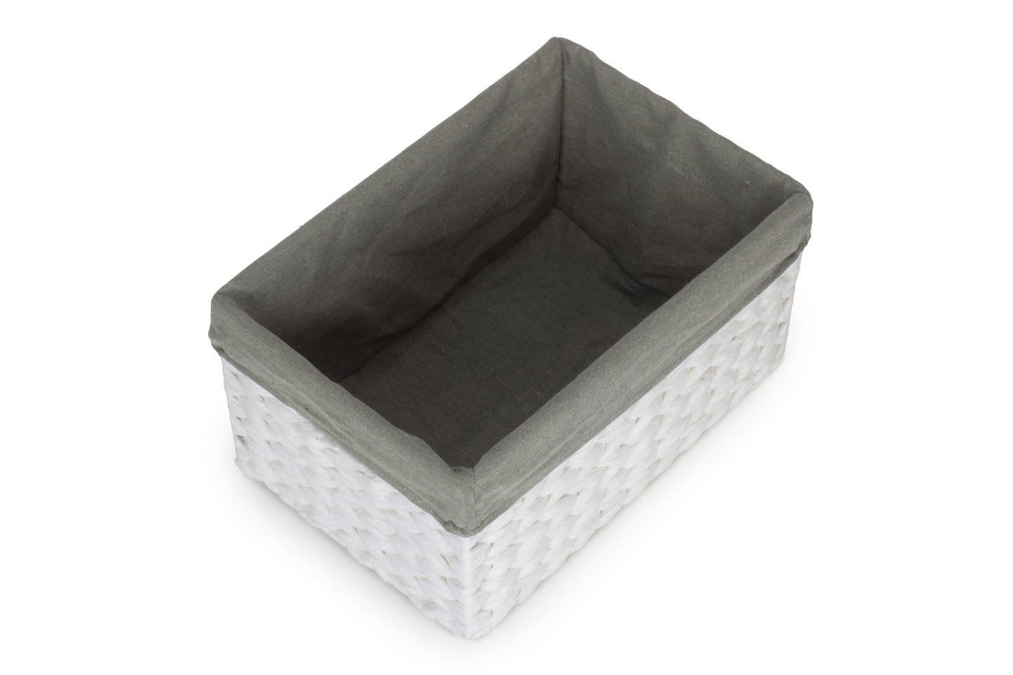 SIZE 1 WHITE PAPER ROPE RECTANGULAR STORAGE BASKET with GREY SAGE LINING