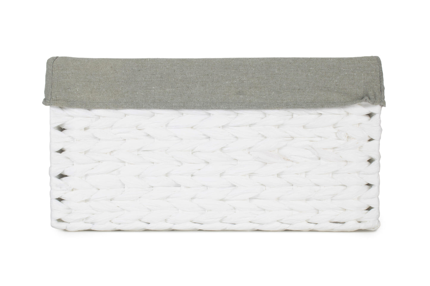 SIZE 1 WHITE PAPER ROPE RECTANGULAR STORAGE BASKET with GREY SAGE LINING