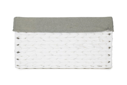 SIZE 1 WHITE PAPER ROPE RECTANGULAR STORAGE BASKET with GREY SAGE LINING