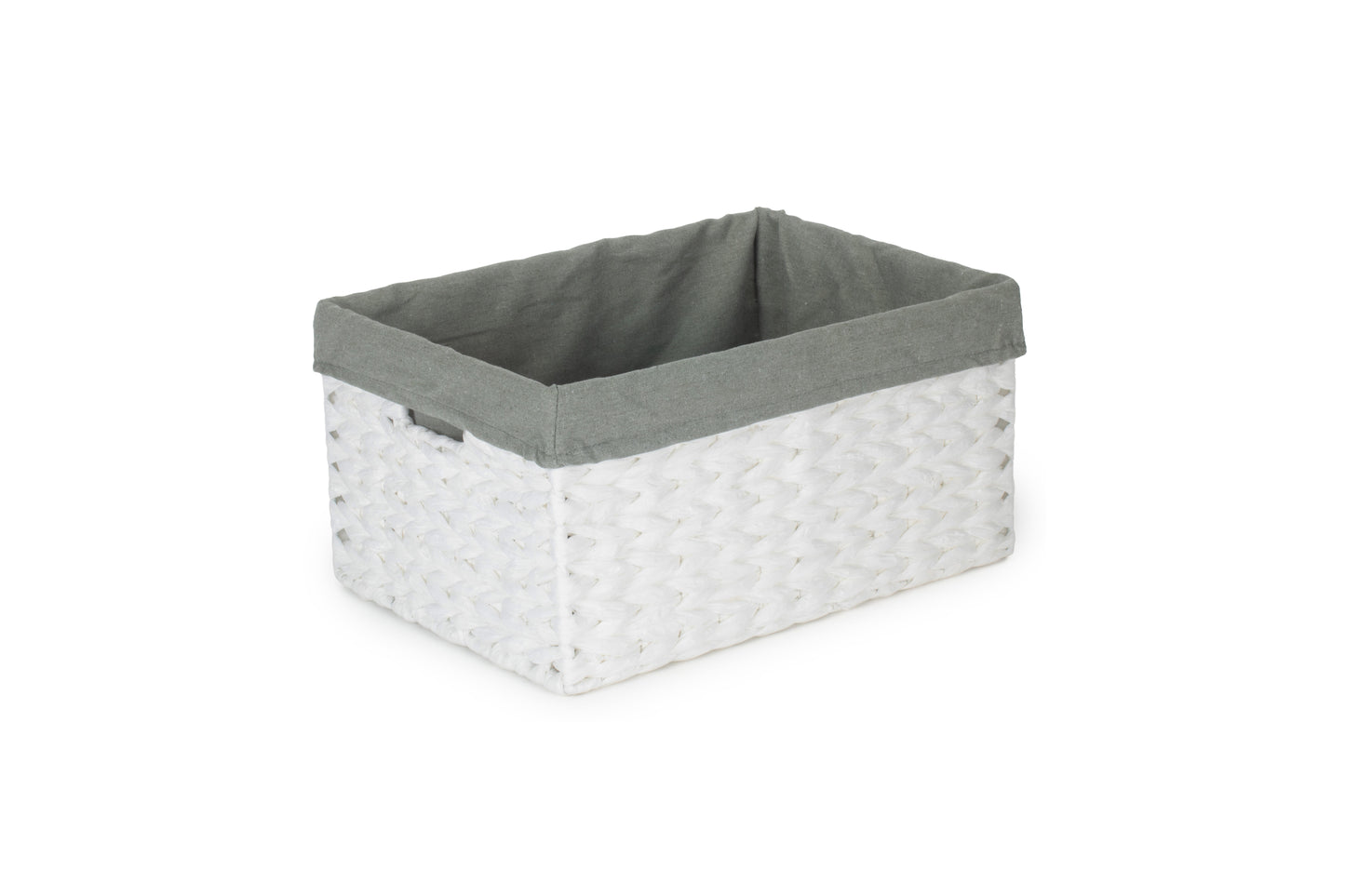 SIZE 2 WHITE PAPER ROPE RECTANGULAR STORAGE BASKET with GREY SAGE LINING