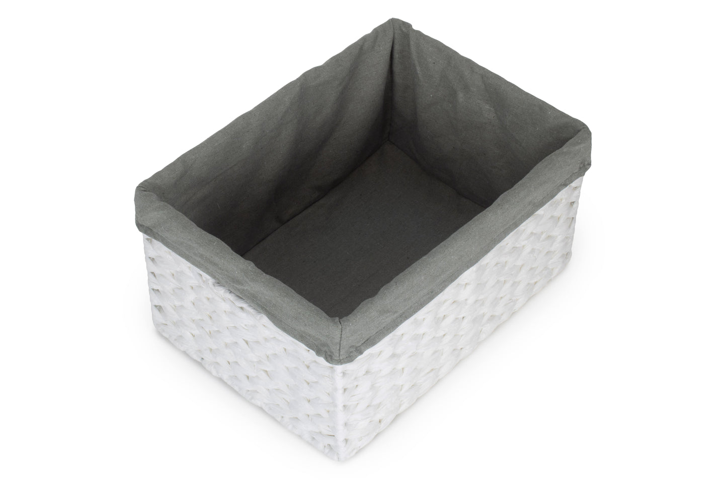 SIZE 2 WHITE PAPER ROPE RECTANGULAR STORAGE BASKET with GREY SAGE LINING