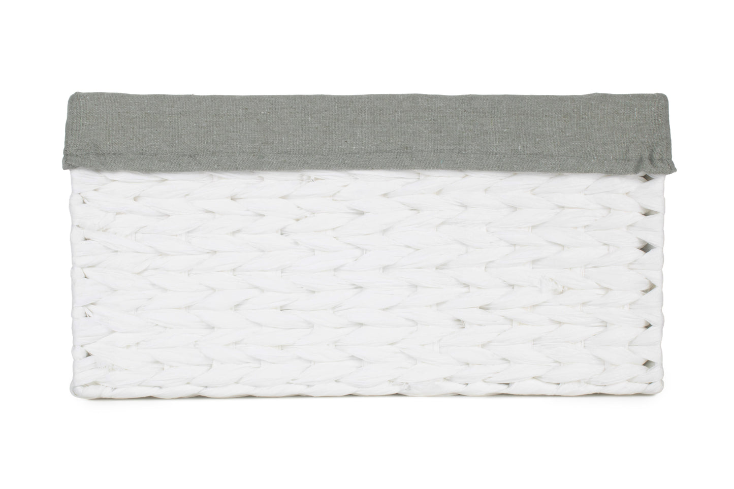 SIZE 2 WHITE PAPER ROPE RECTANGULAR STORAGE BASKET with GREY SAGE LINING