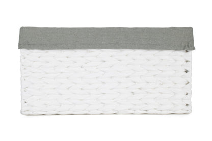 SIZE 2 WHITE PAPER ROPE RECTANGULAR STORAGE BASKET with GREY SAGE LINING