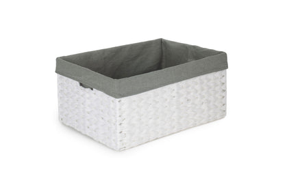 SIZE 3 WHITE PAPER ROPE RECTANGULAR STORAGE BASKET with GREY SAGE LINING
