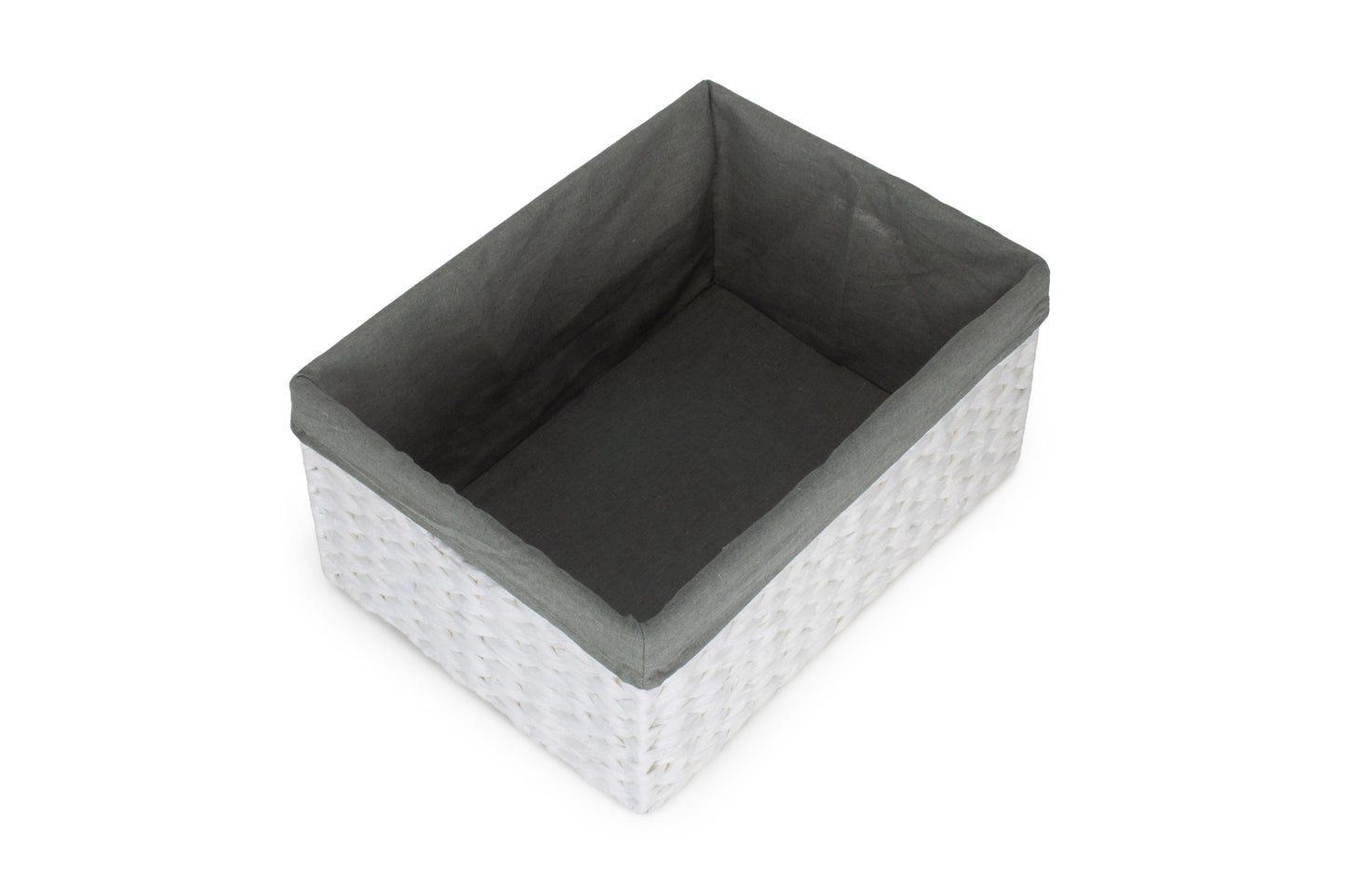 SIZE 3 WHITE PAPER ROPE RECTANGULAR STORAGE BASKET with GREY SAGE LINING
