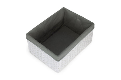 SIZE 3 WHITE PAPER ROPE RECTANGULAR STORAGE BASKET with GREY SAGE LINING
