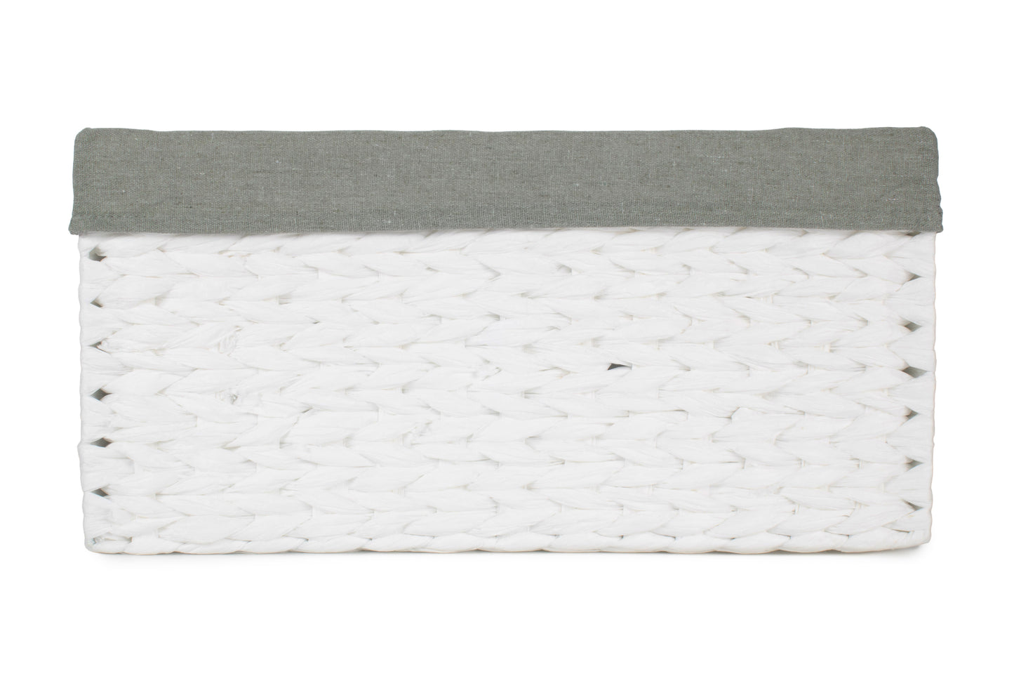 SIZE 3 WHITE PAPER ROPE RECTANGULAR STORAGE BASKET with GREY SAGE LINING