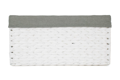 SIZE 3 WHITE PAPER ROPE RECTANGULAR STORAGE BASKET with GREY SAGE LINING