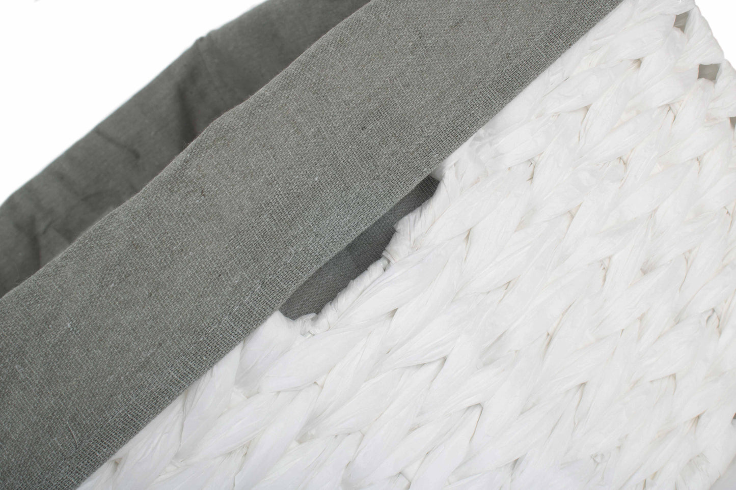 SIZE 3 WHITE PAPER ROPE RECTANGULAR STORAGE BASKET with GREY SAGE LINING