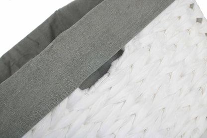 SIZE 3 WHITE PAPER ROPE RECTANGULAR STORAGE BASKET with GREY SAGE LINING