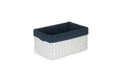 SIZE 1 WHITE PAPER ROPE RECTANGULAR STORAGE BASKETS with NAVY BLUE LINING
