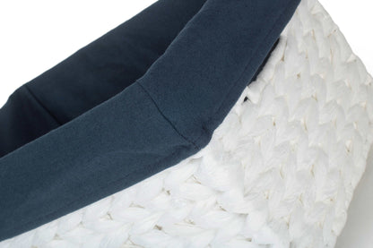 SIZE 1 WHITE PAPER ROPE RECTANGULAR STORAGE BASKETS with NAVY BLUE LINING