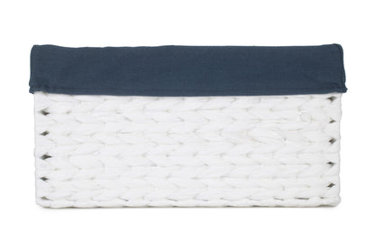 SIZE 1 WHITE PAPER ROPE RECTANGULAR STORAGE BASKETS with NAVY BLUE LINING