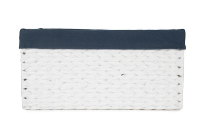 SIZE 3 WHITE PAPER ROPE RECTANGULAR STORAGE BASKET with NAVY BLUE LINING