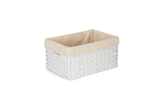 SIZE 1 WHITE PAPER ROPE RECTANGULAR STORAGE BASKET with WHITE LINING