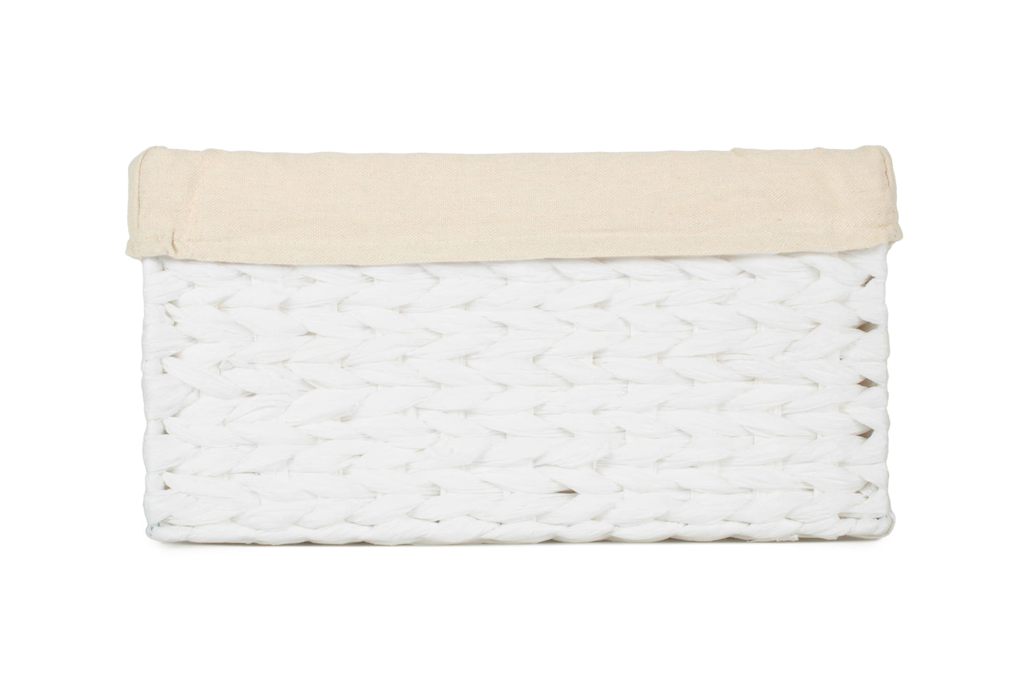 SIZE 1 WHITE PAPER ROPE RECTANGULAR STORAGE BASKET with WHITE LINING