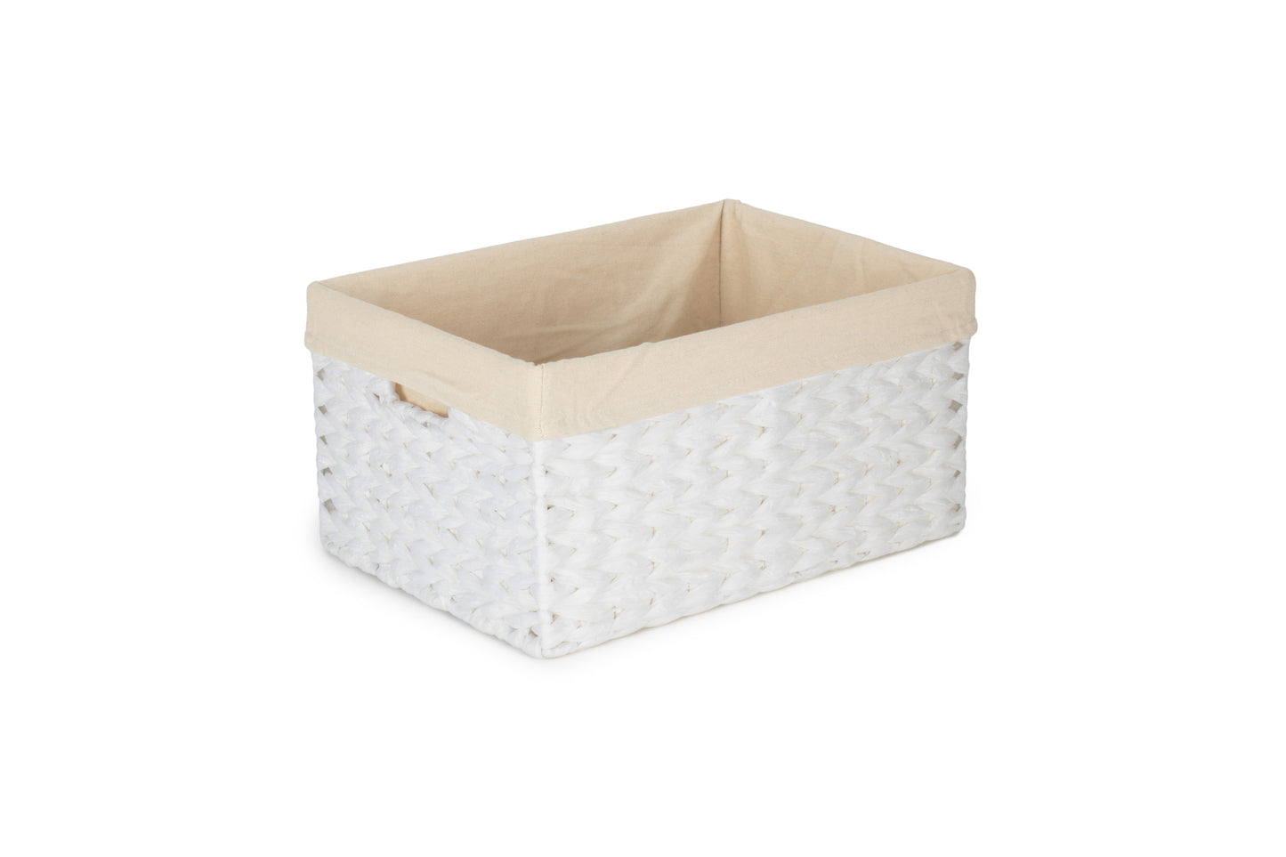 SIZE 2 WHITE PAPER ROPE RECTANGULAR STORAGE BASKET with WHITE LINING