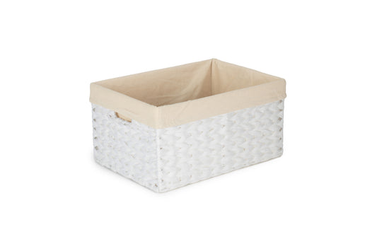 SIZE 2 WHITE PAPER ROPE RECTANGULAR STORAGE BASKET with WHITE LINING