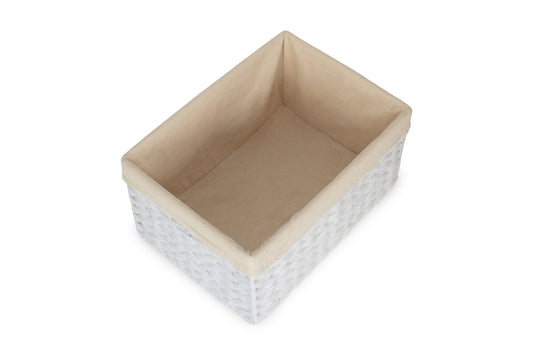 SIZE 2 WHITE PAPER ROPE RECTANGULAR STORAGE BASKET with WHITE LINING
