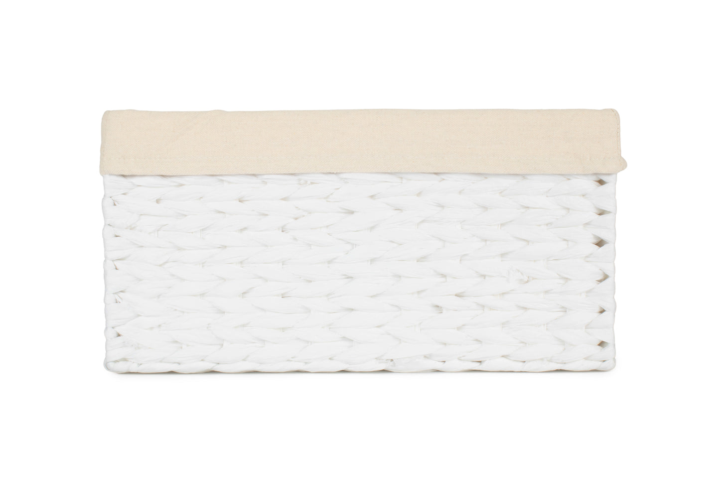 SIZE 2 WHITE PAPER ROPE RECTANGULAR STORAGE BASKET with WHITE LINING