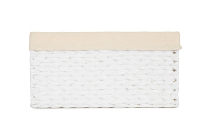 SIZE 2 WHITE PAPER ROPE RECTANGULAR STORAGE BASKET with WHITE LINING