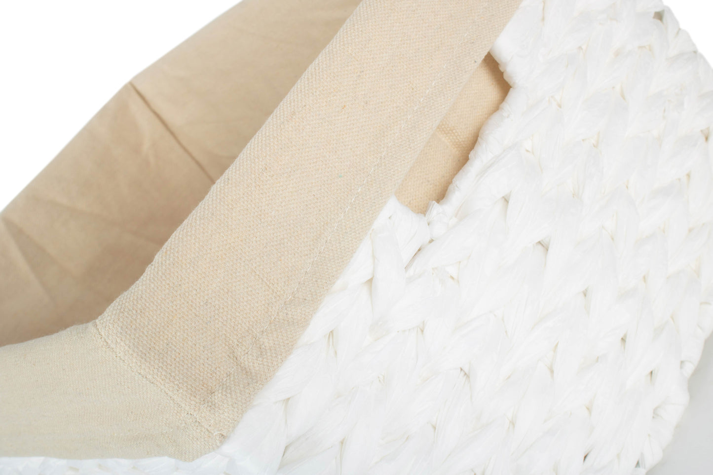 SIZE 2 WHITE PAPER ROPE RECTANGULAR STORAGE BASKET with WHITE LINING
