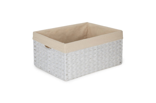 SIZE 3 WHITE PAPER ROPE RECTANGULAR STORAGE BASKET with WHITE LINING