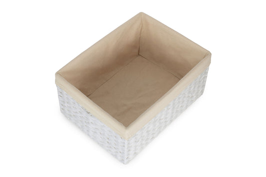 SIZE 3 WHITE PAPER ROPE RECTANGULAR STORAGE BASKET with WHITE LINING