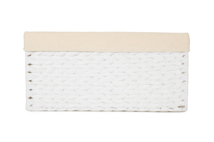 SIZE 3 WHITE PAPER ROPE RECTANGULAR STORAGE BASKET with WHITE LINING