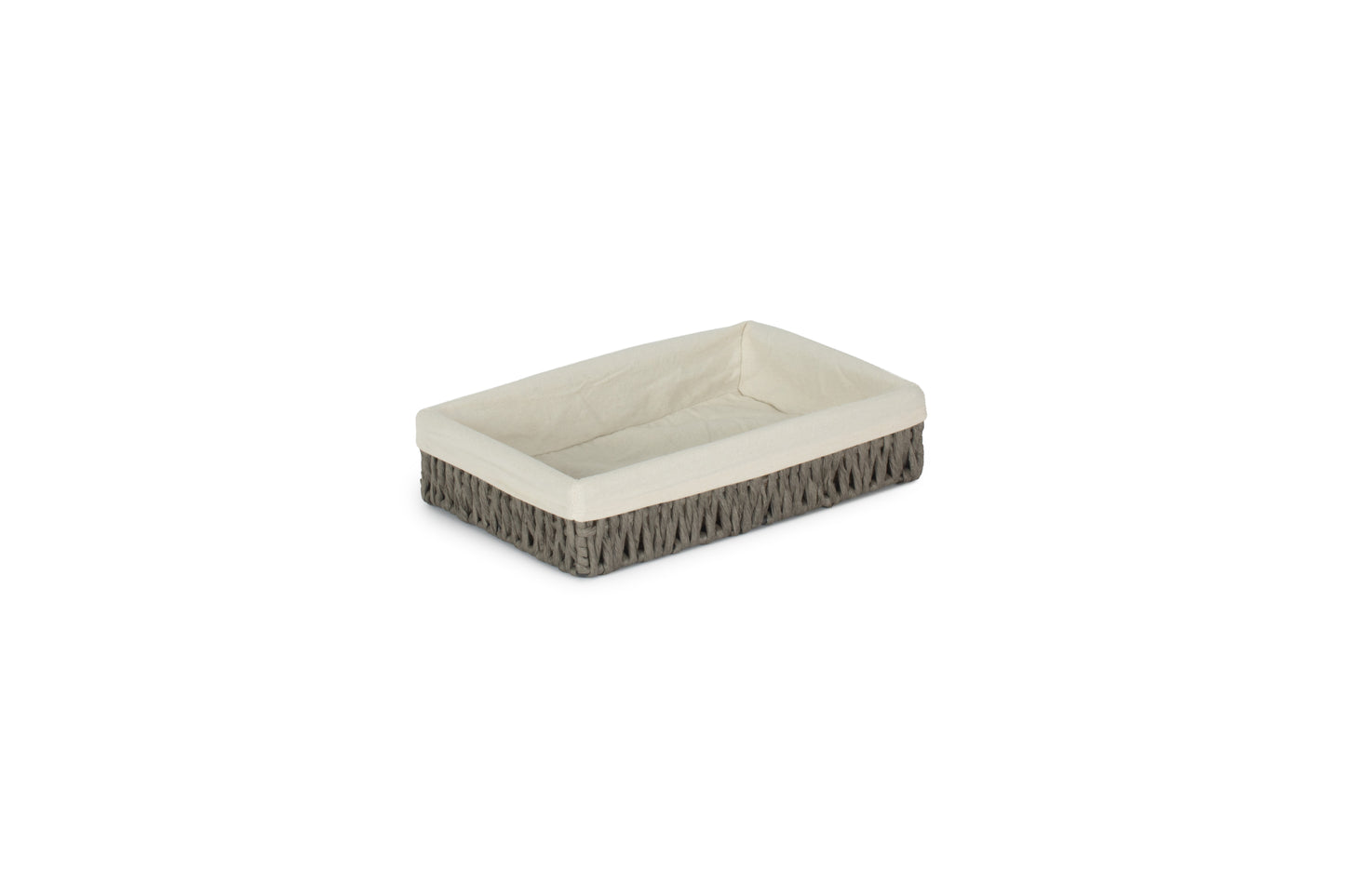 SMALL LINED RECTANGULAR STRAIGHT-SIDED GREY PAPER ROPE TRAY