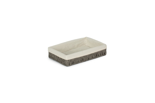 SMALL LINED RECTANGULAR STRAIGHT-SIDED GREY PAPER ROPE TRAY