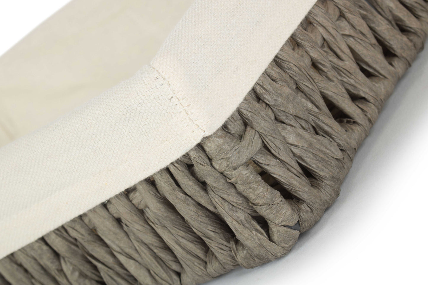 SMALL LINED RECTANGULAR STRAIGHT-SIDED GREY PAPER ROPE TRAY