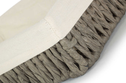 SMALL LINED RECTANGULAR STRAIGHT-SIDED GREY PAPER ROPE TRAY